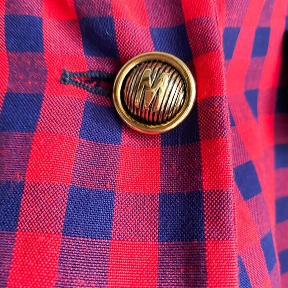 Vintage 90s Simin T  Moschino Plaid Check Print Red Navy Blue Classic Blazer S - Picture 2 of 5